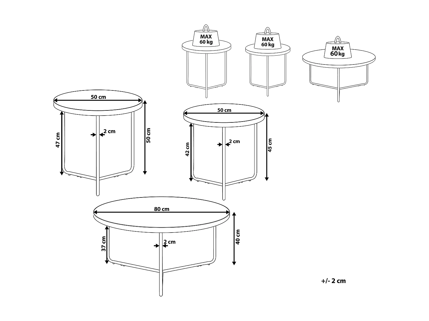 Lot de 3 tables basses MELODY Marron clair
