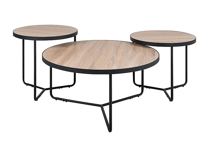 Couchtisch 3er Set mit MDF-Tischplatte heller Holzfarbton/schwarz Melody