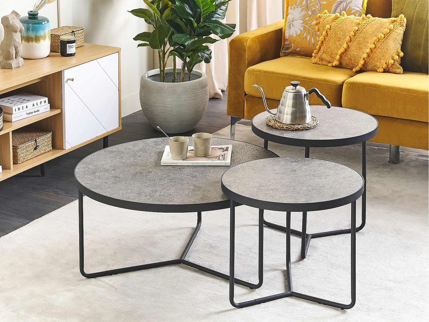 Lot de 3 tables basses MELODY Effet béton gris