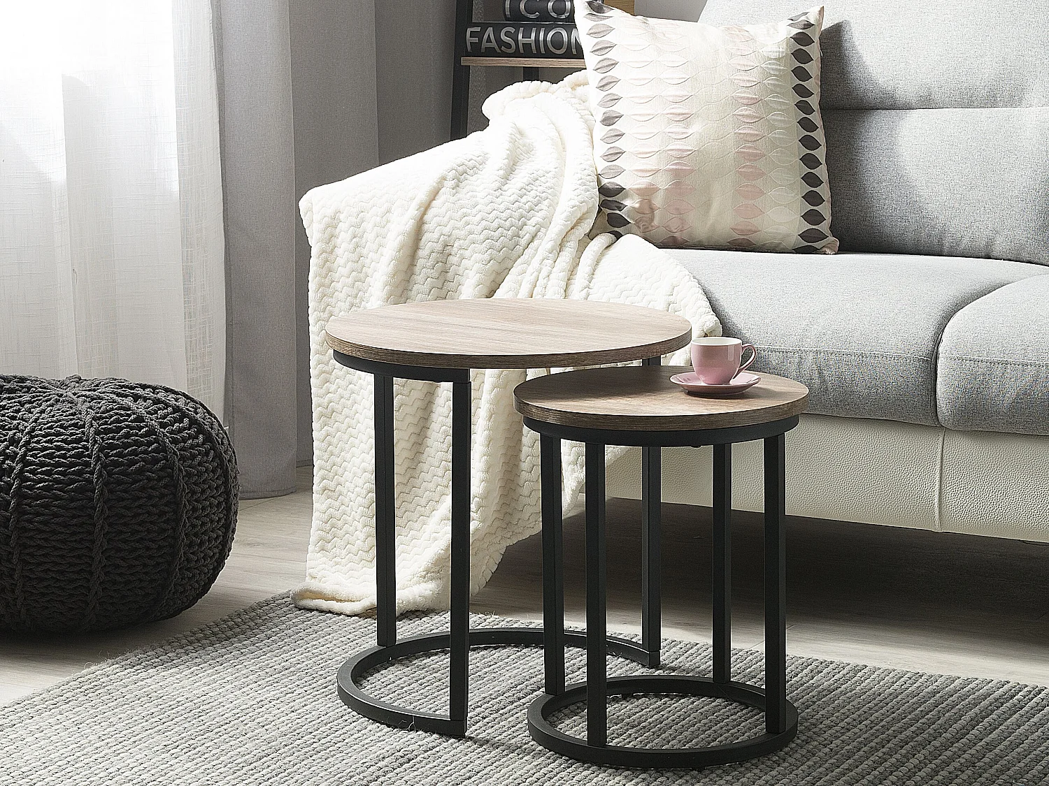 Trendy Beistelltische in 2er Set industrial Stil schwarz / braun Dixie