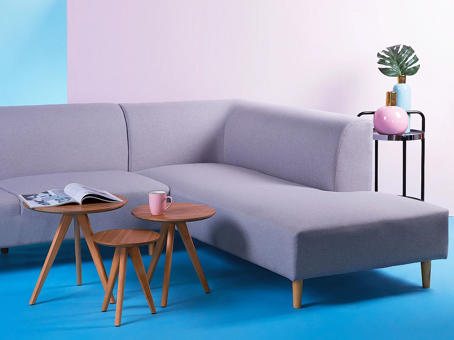 Couchtisch heller Holzfarbton Modernes 3er Set Kaffeetisch Vegas