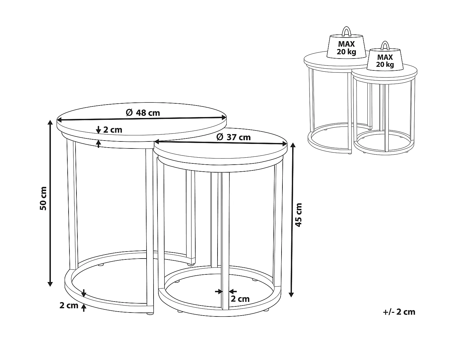Lot de 2 tables d\'appoint DIXIE Effet béton gris