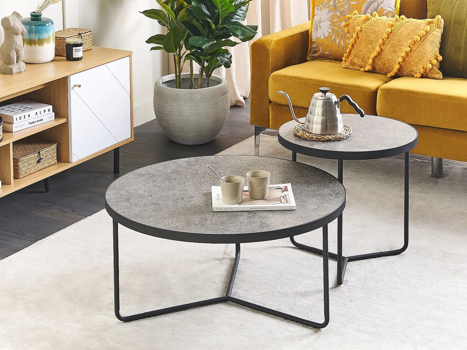 Set van 2 salontafels MELODY Grijs beton-effect