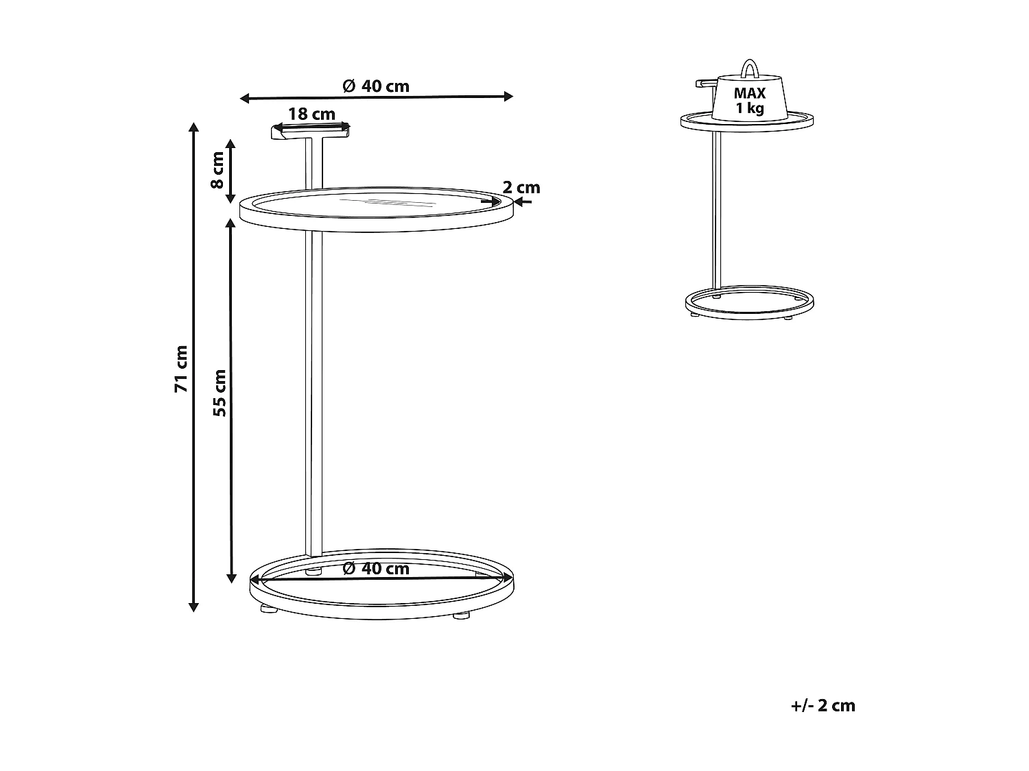Table d'appoint SHELBY Verre de sécurité Doré