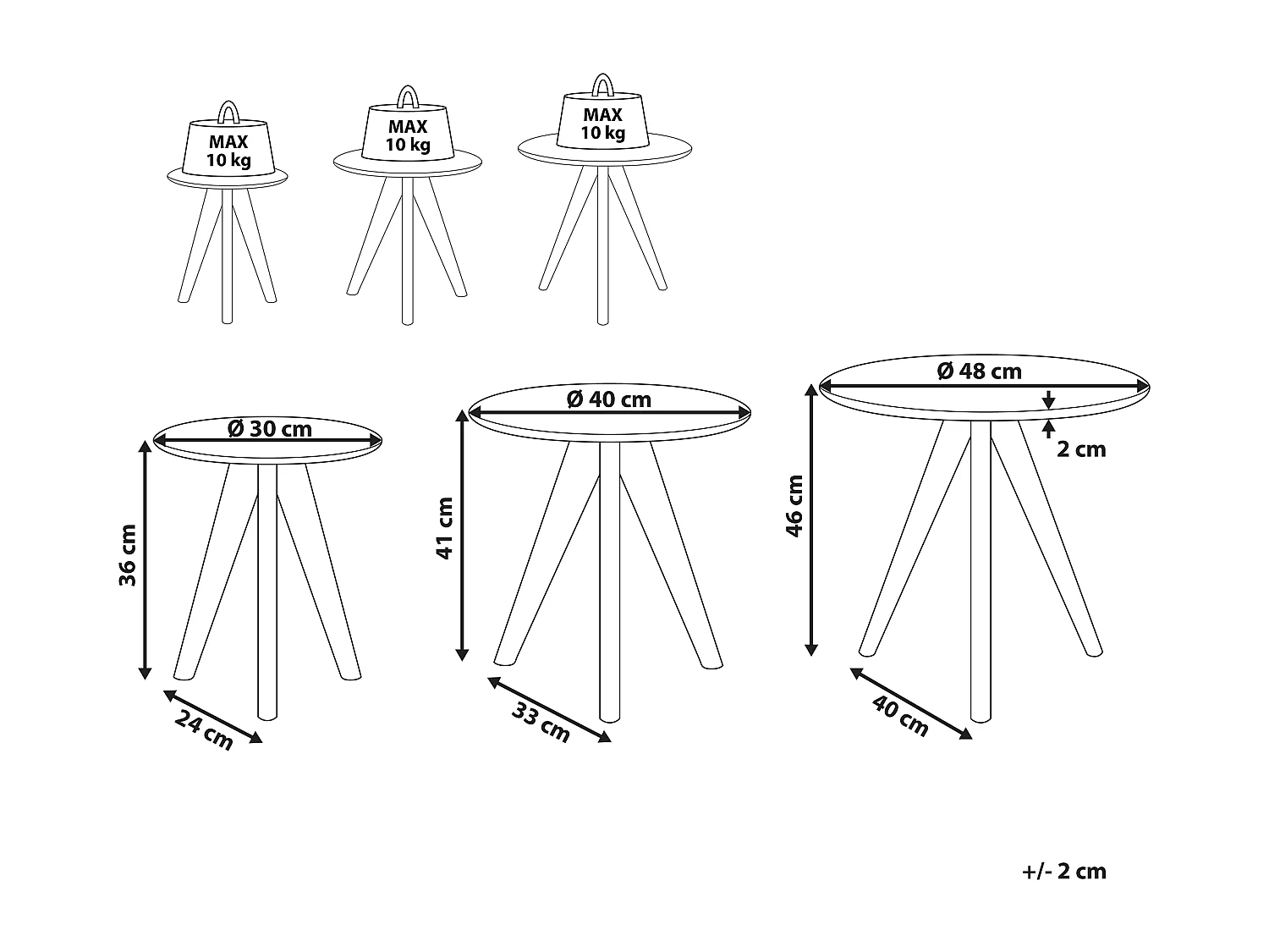 Lot de 3 tables basses VEGAS Gris