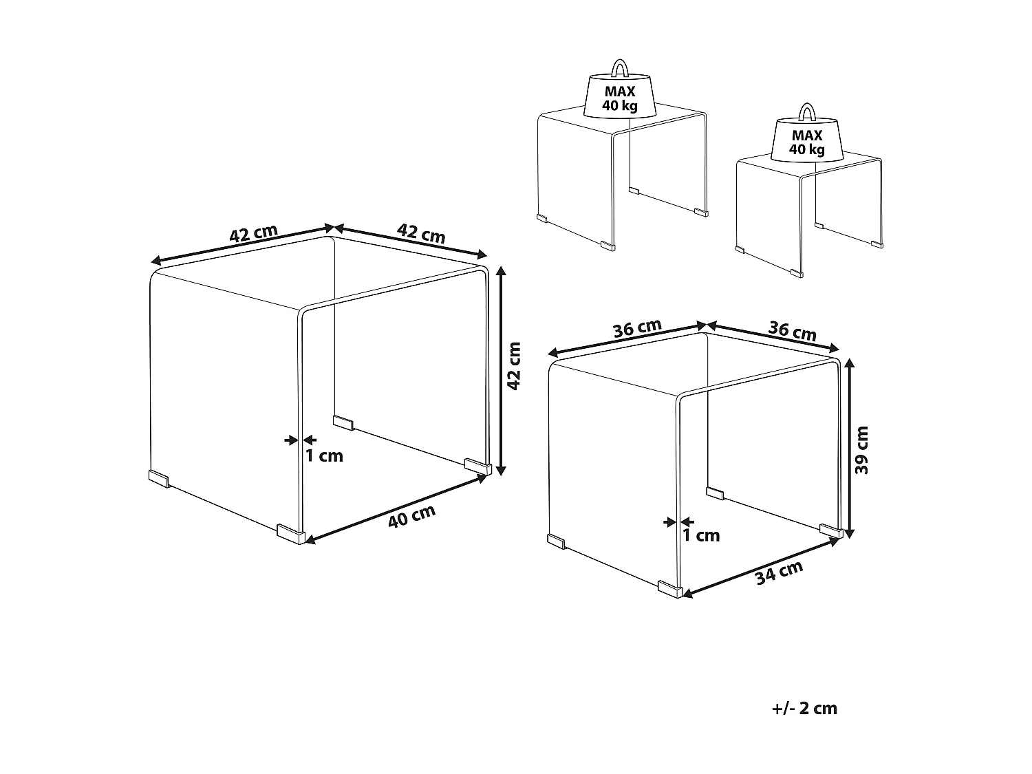 Conjunto de 2 mesas auxiliares KENDALL Vidrio templado Transparente