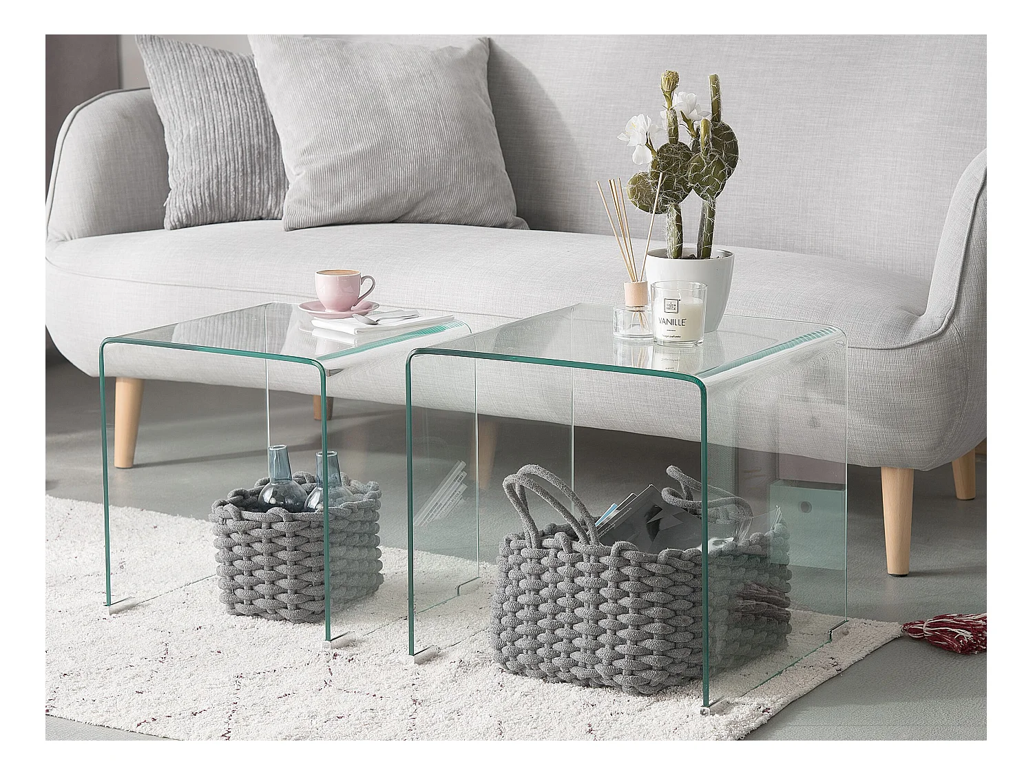 Minimalistisches Beistelltisch-Set transparent Glas Kendall