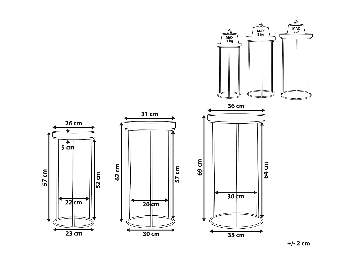 Conjunto de 3 mesas de apoio TEXON Preto