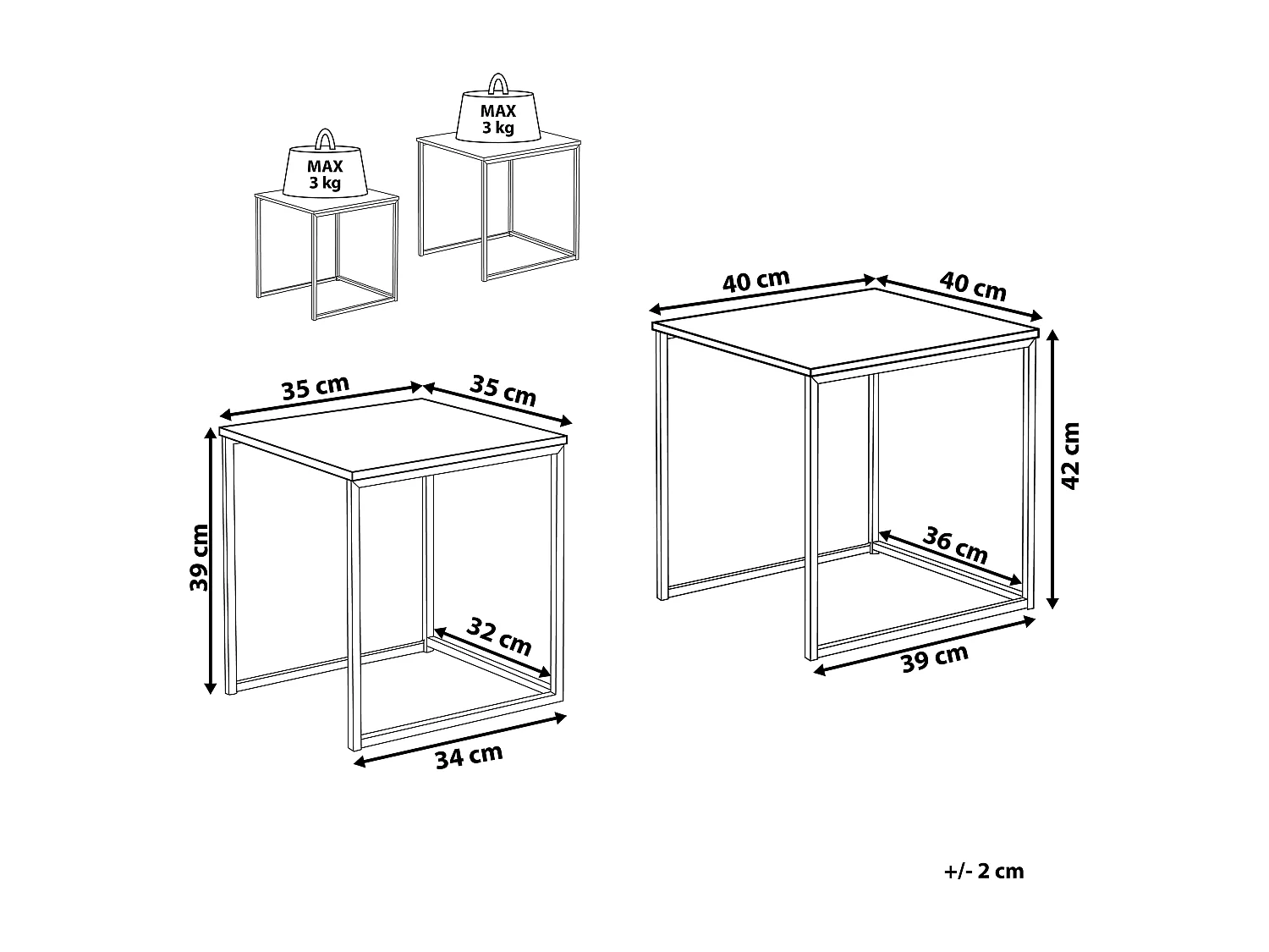 Lot de 2 tables d'appoint DENNY Marron foncé