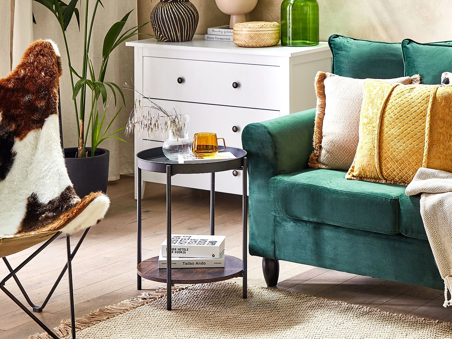 Bijzettafel zwart met donker hout BORDEN