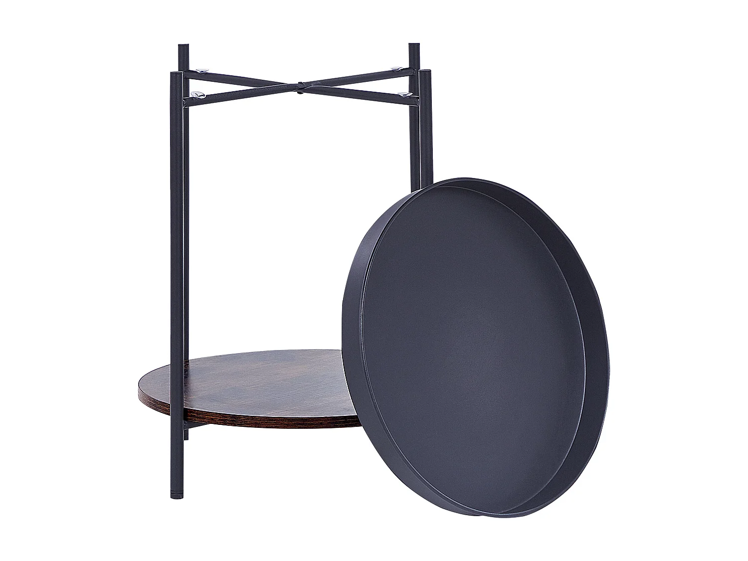 Bijzettafel zwart met donker hout BORDEN