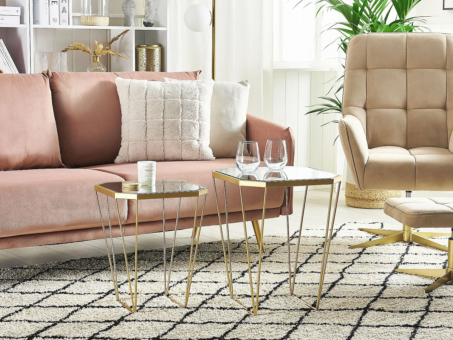 Zestaw 2 stolików pomocniczych SIERRA Szkło Złoty