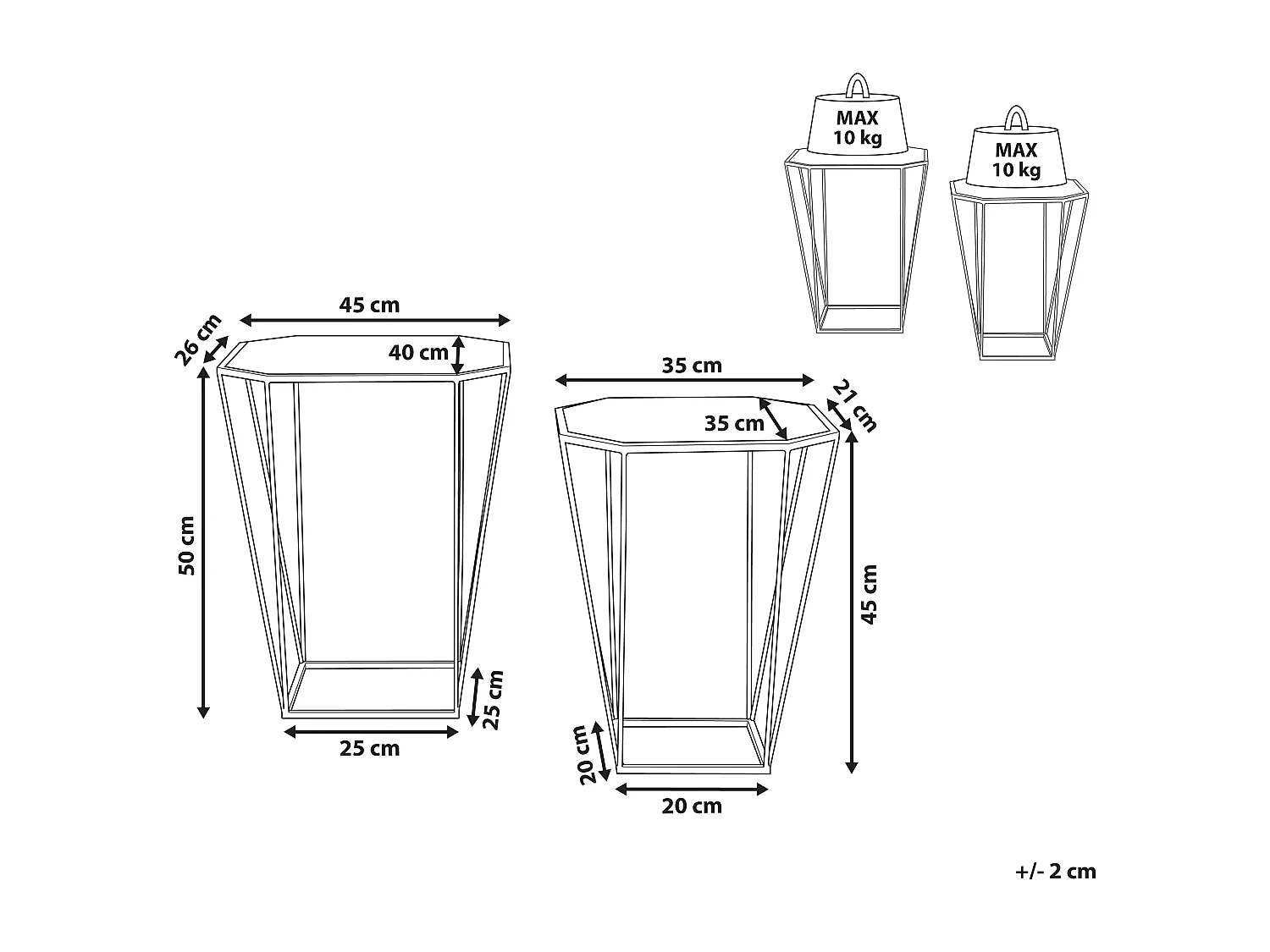 Lot de 2 tables d'appoint SIERRA Verre Doré