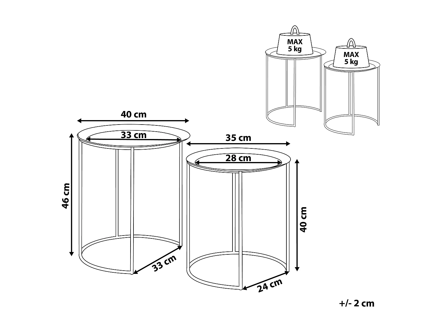 Lot de 2 tables d'appoint TWINS Métal Noir