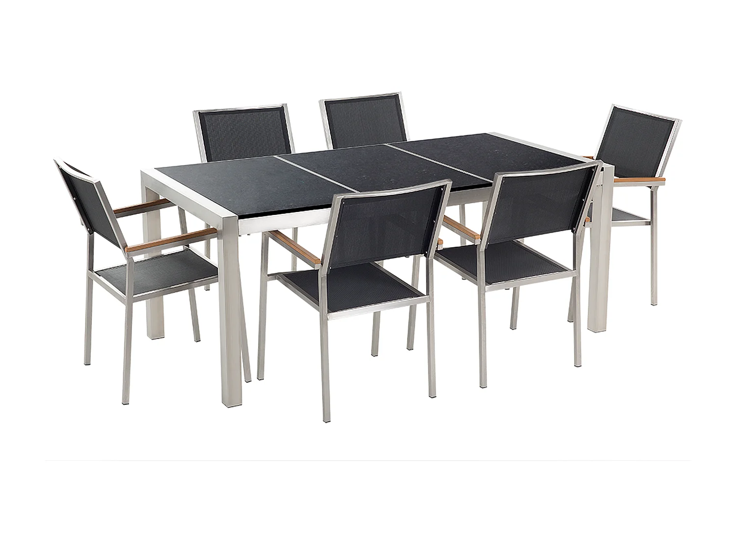 Gartenmöbel Set Tisch 180 cm mit 3 Platten in Schwarz 6 Stühle in Schwarz