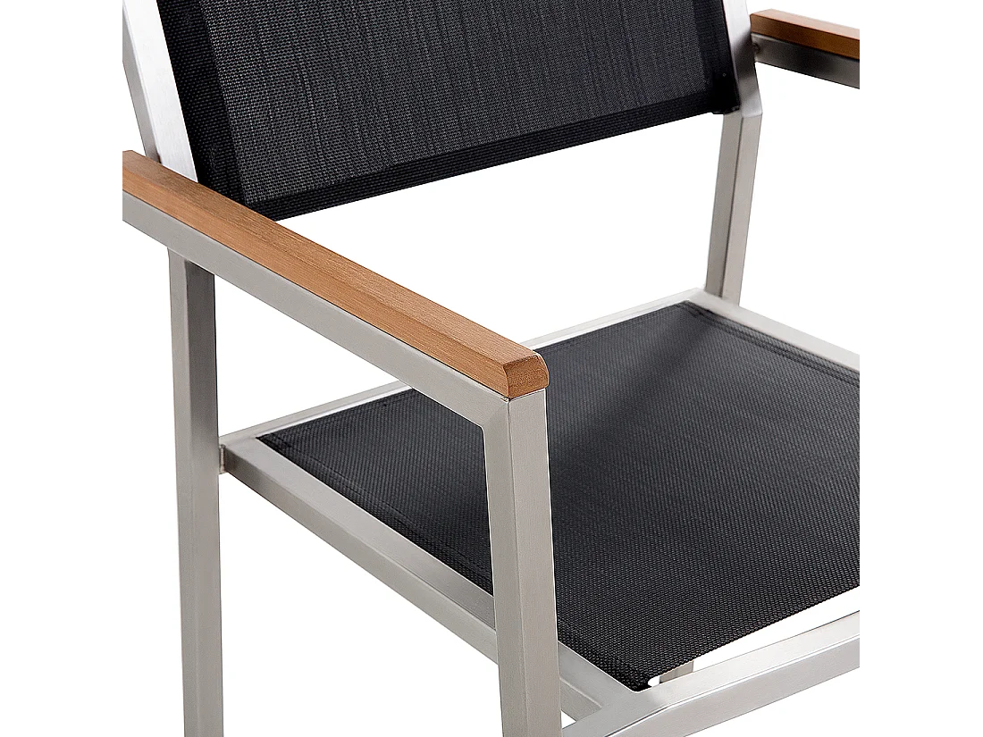 Gartenmöbel Set Tisch 180 cm mit 3 Platten in Schwarz 6 Stühle in Schwarz