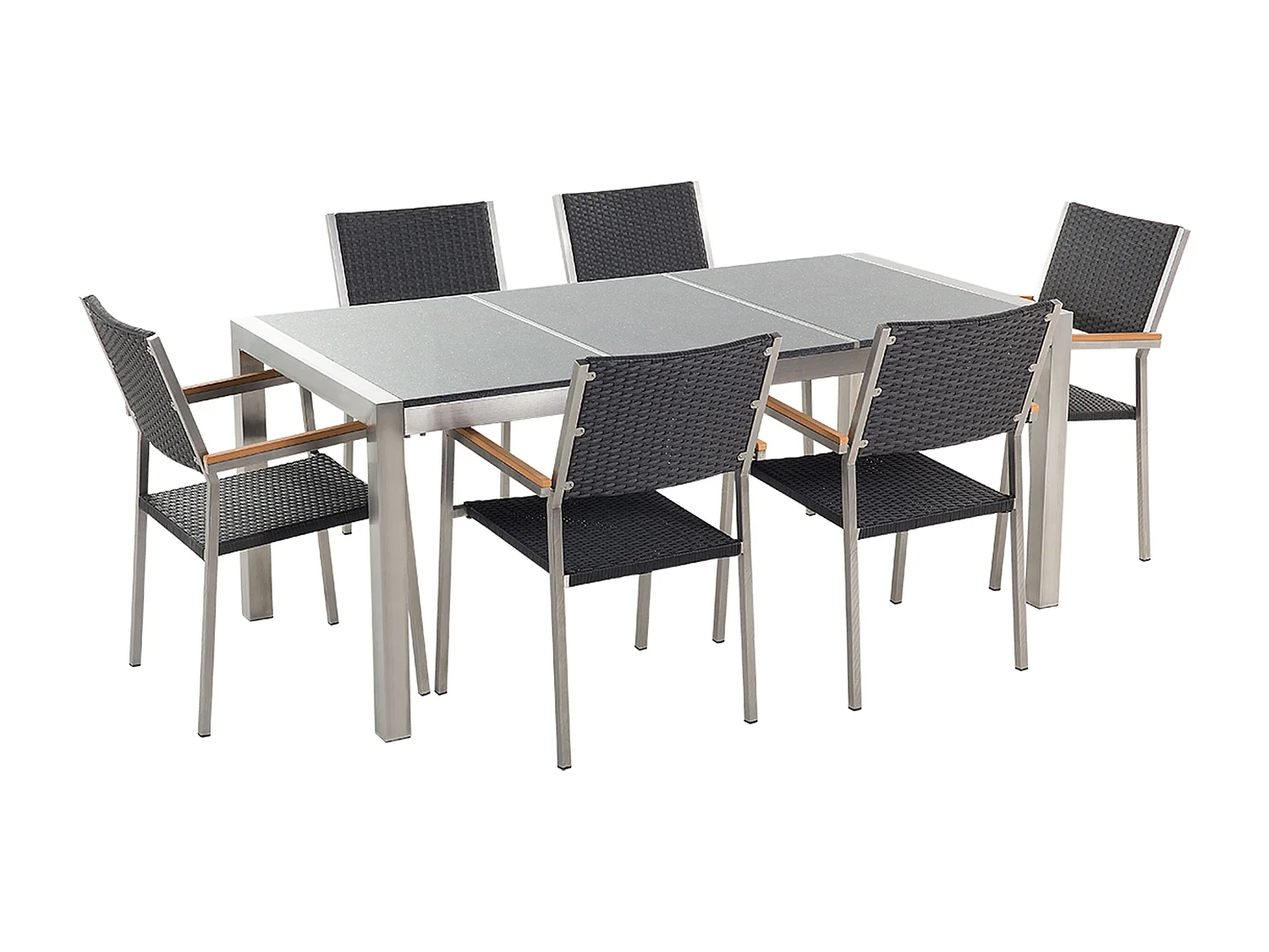 Conjunto de comedor exterior 6 plazas GROSSETO Placa triple Granito Pulido Gris/Negro