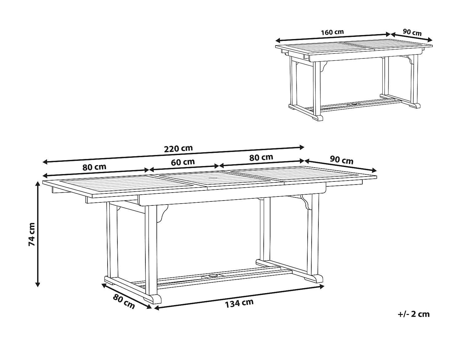 Table de salle à manger de jardin extensible TOSCANA 160/220 cm 90 cm Acacia Marron foncé