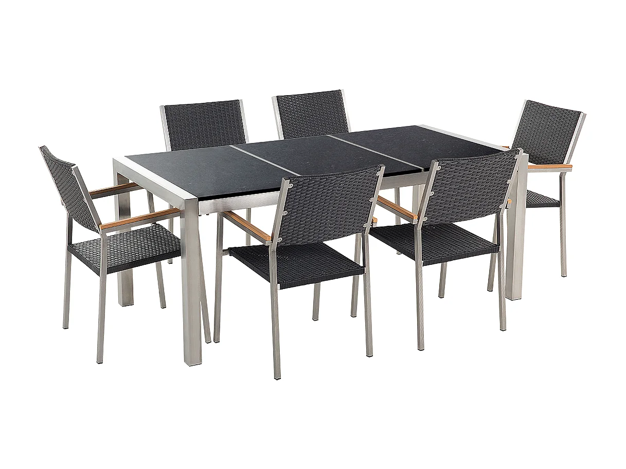 Zestaw ogrodowy dla 6 osób GROSSETO Blat dzielony Granit Polerowany Czarny