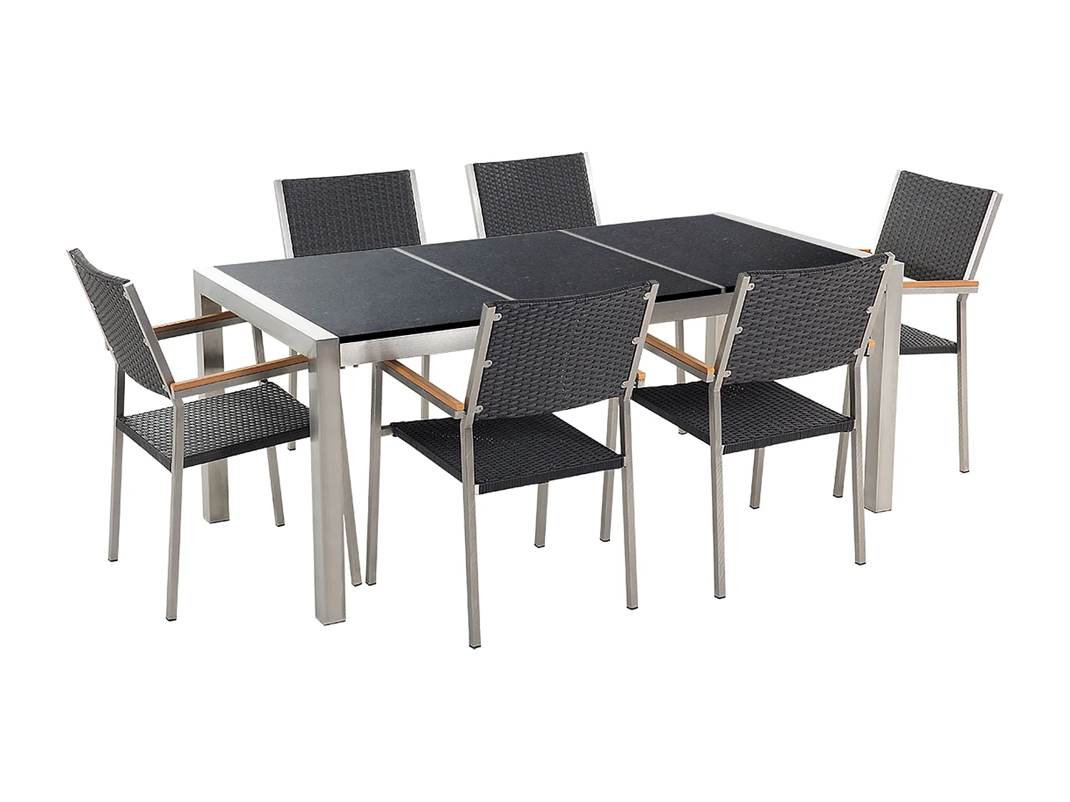 Salle à manger de jardin 6 places GROSSETO Triple plaque Granit Poli Noir