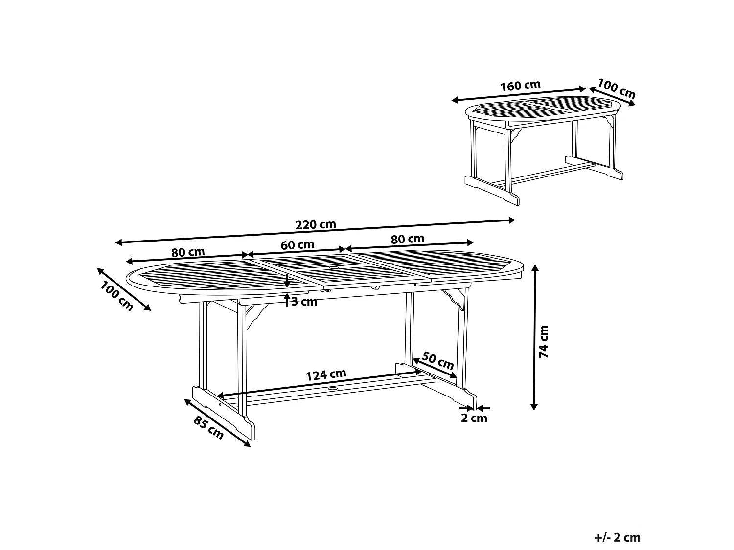 Table de salle à manger de jardin extensible MAUI 160/220 cm 100 cm Acacia Marron clair