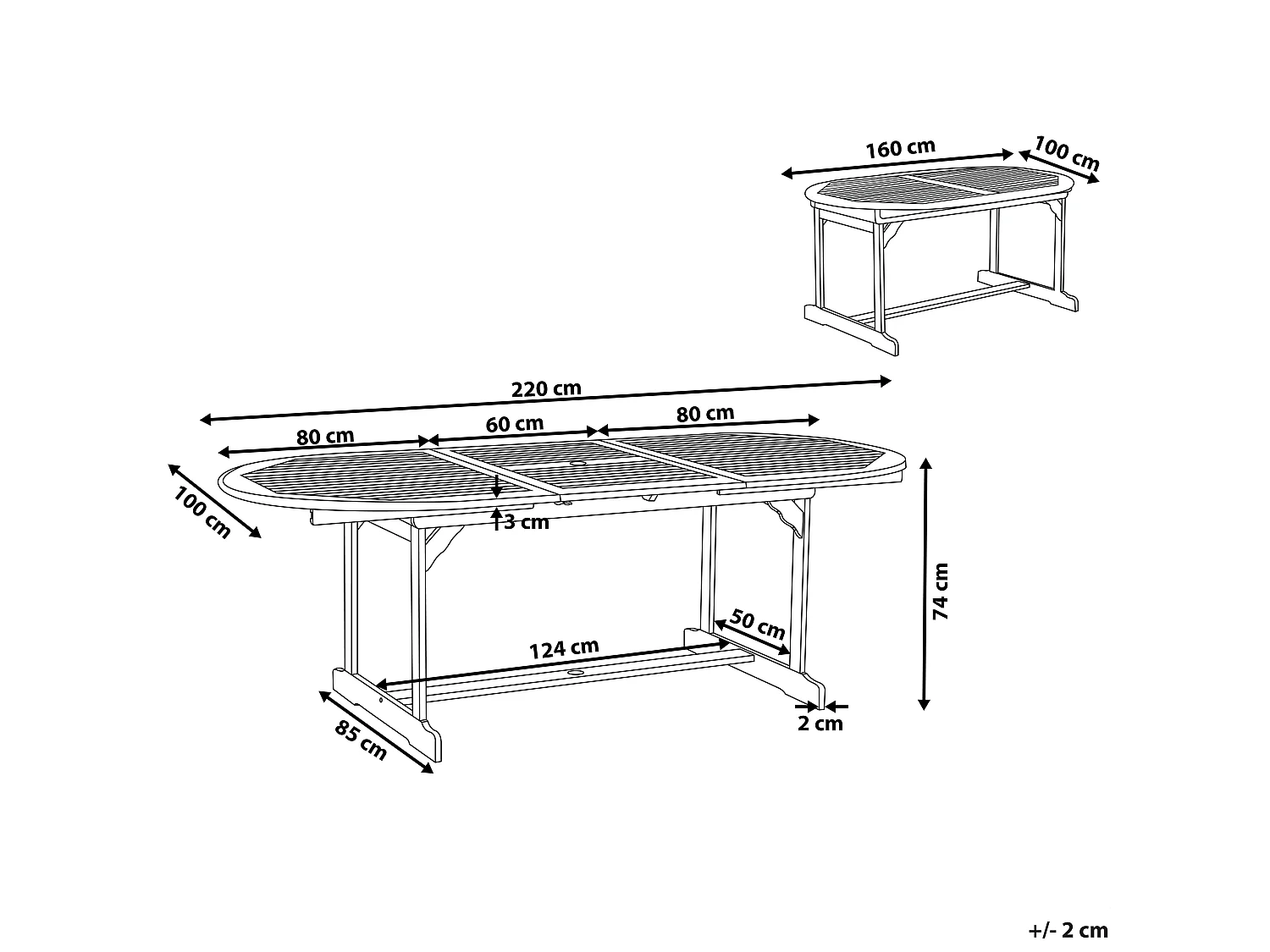 Uitschuifbare tuintafel MAUI 160/220 cm 100 cm Acaciahout Lichtbruin