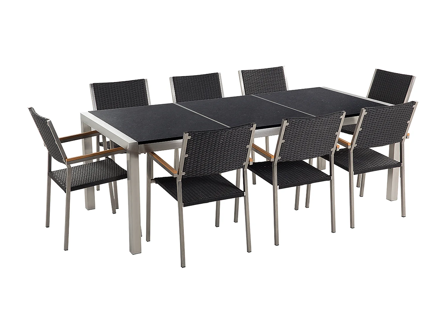Set da pranzo da giardino 8 posti GROSSETO Piastra tripla Granito Lucido Nero
