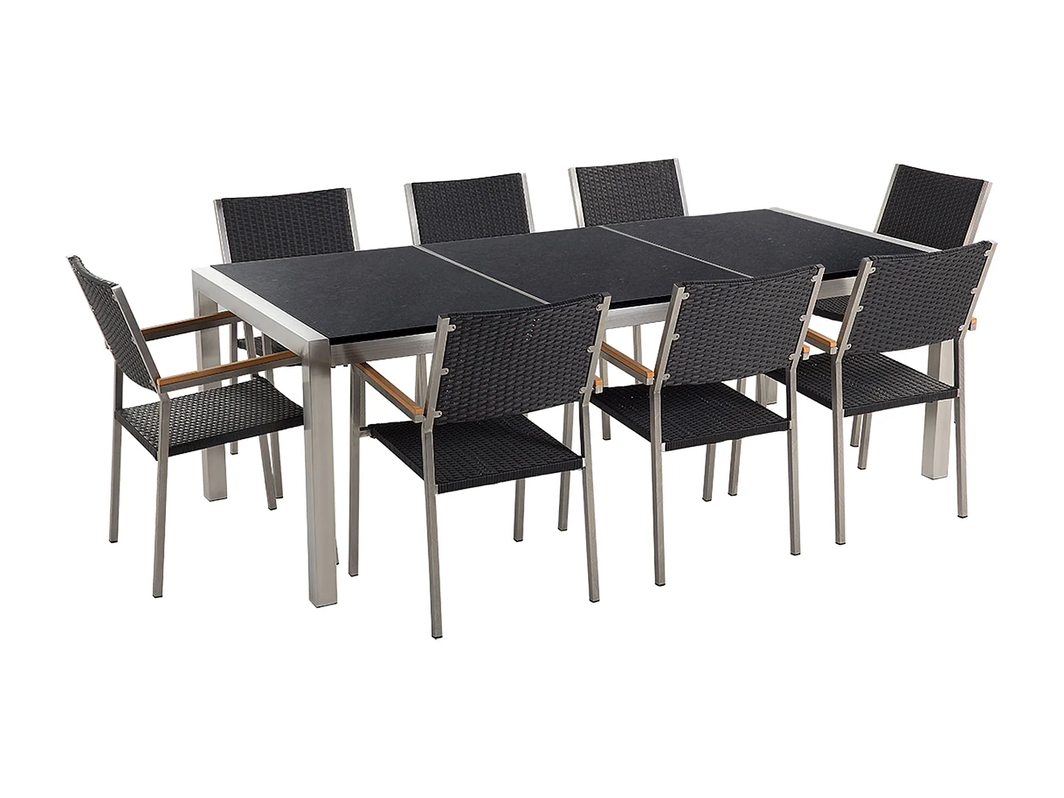 Conjunto de comedor exterior 8 plazas GROSSETO Placa triple Granito Pulido Negro