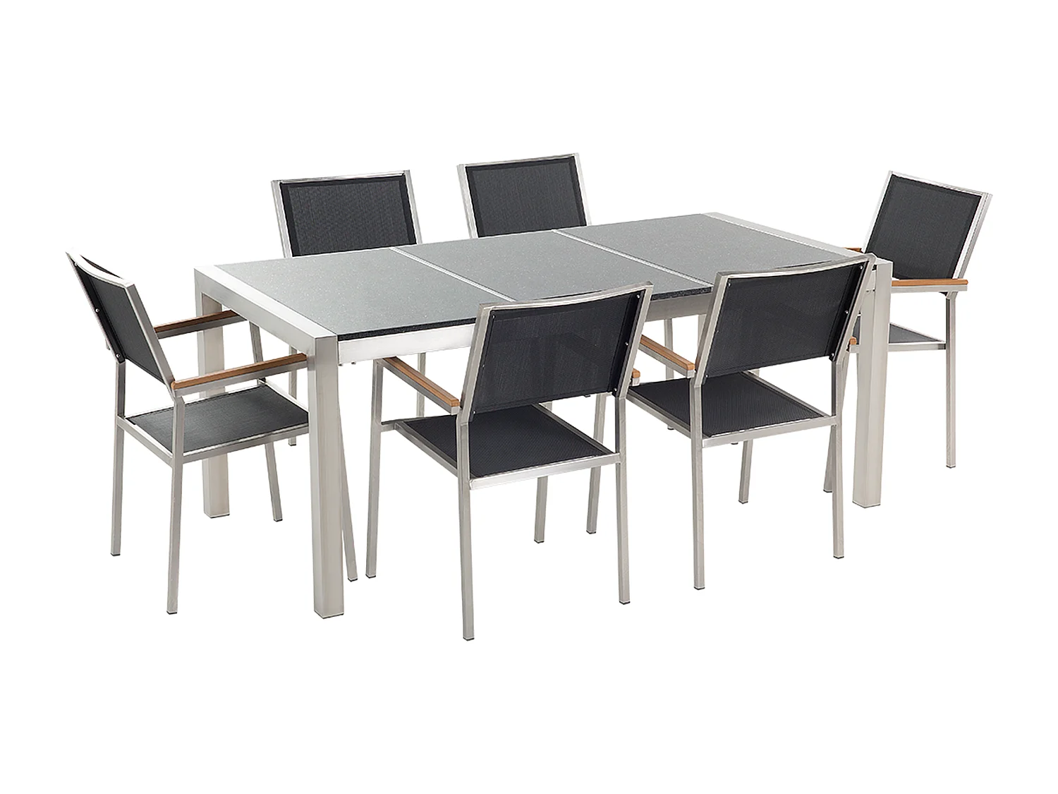 Set da pranzo da giardino 6 posti GROSSETO Piastra tripla Granito Lucido Nero/ Grigio
