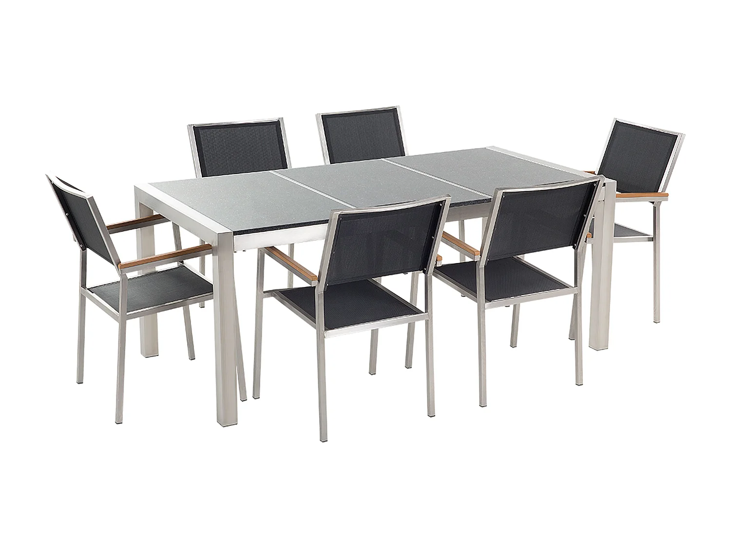 Set da pranzo da giardino 6 posti GROSSETO Piastra tripla Granito Lucido Nero/ Grigio