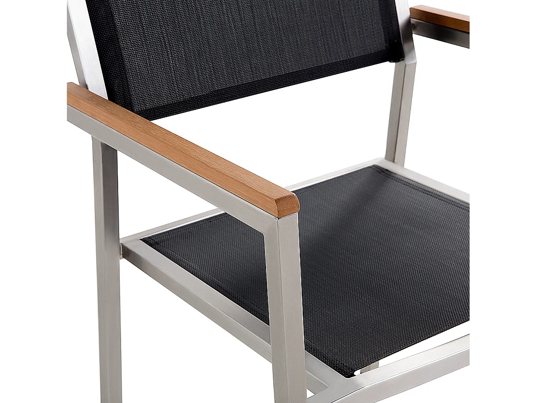 Conjunto de comedor exterior 6 plazas GROSSETO Placa triple Granito Pulido Negro/Gris