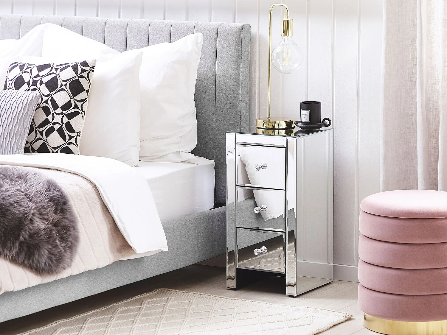 Comodino 3 cassetto LORRIS Vetro Argento