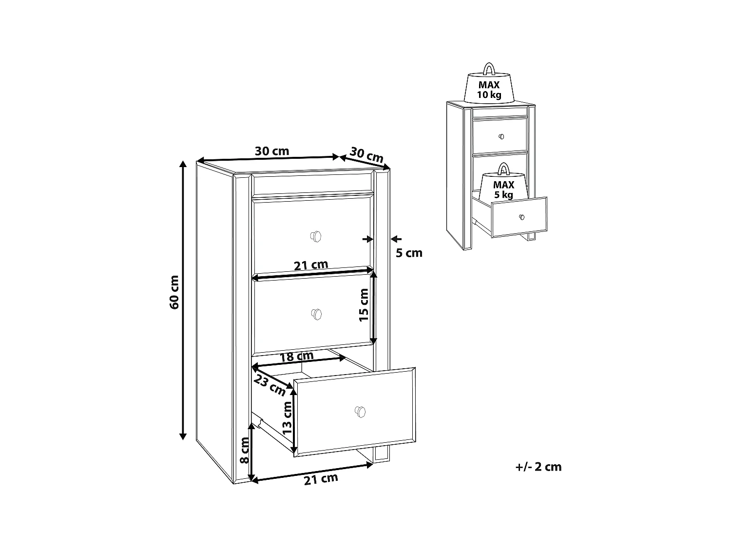 Nachttisch mit 3 Schublade LORRIS Glas Silber