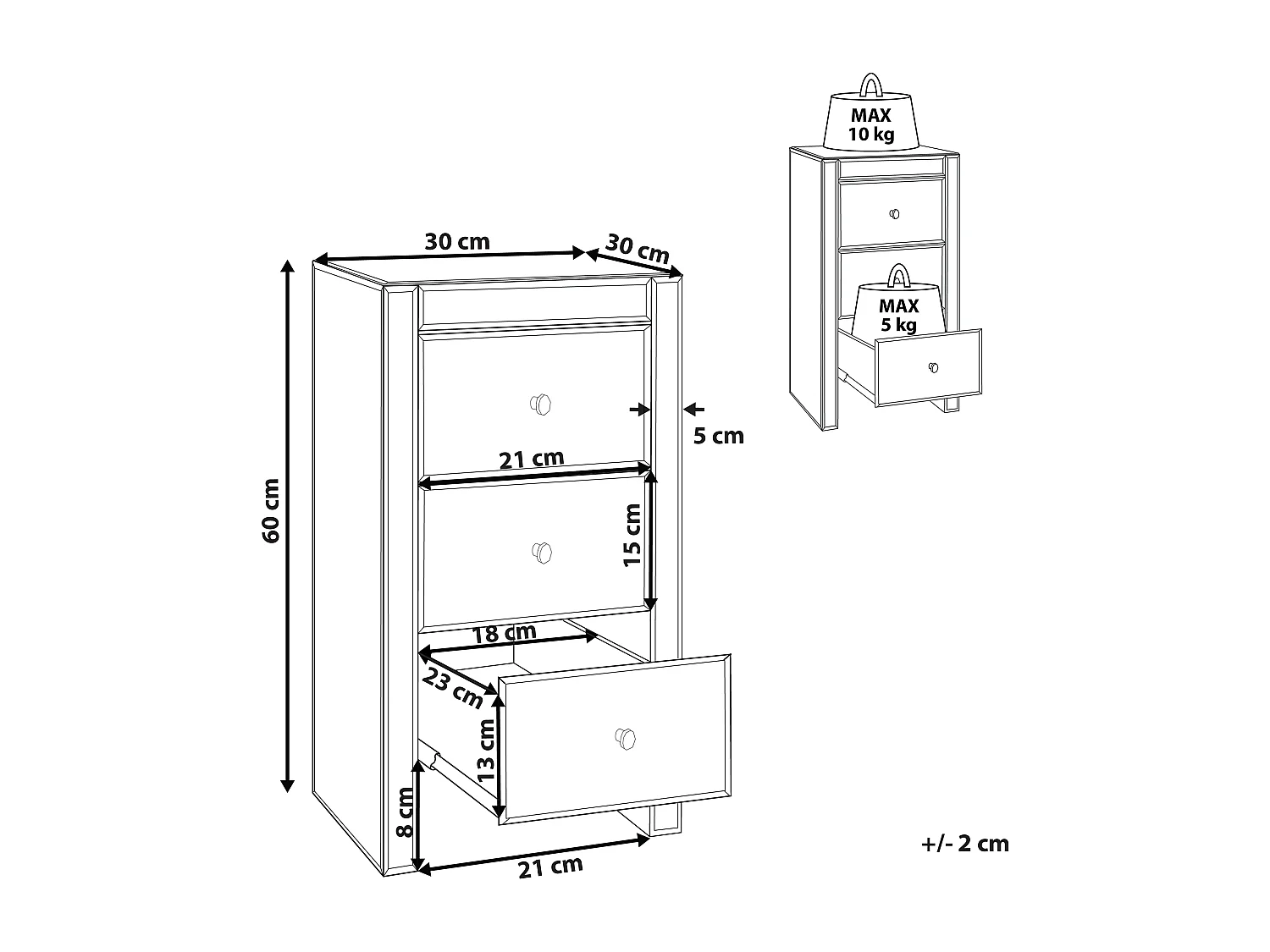 Nachtkastje met 3 laden LORRIS Glas Zilver