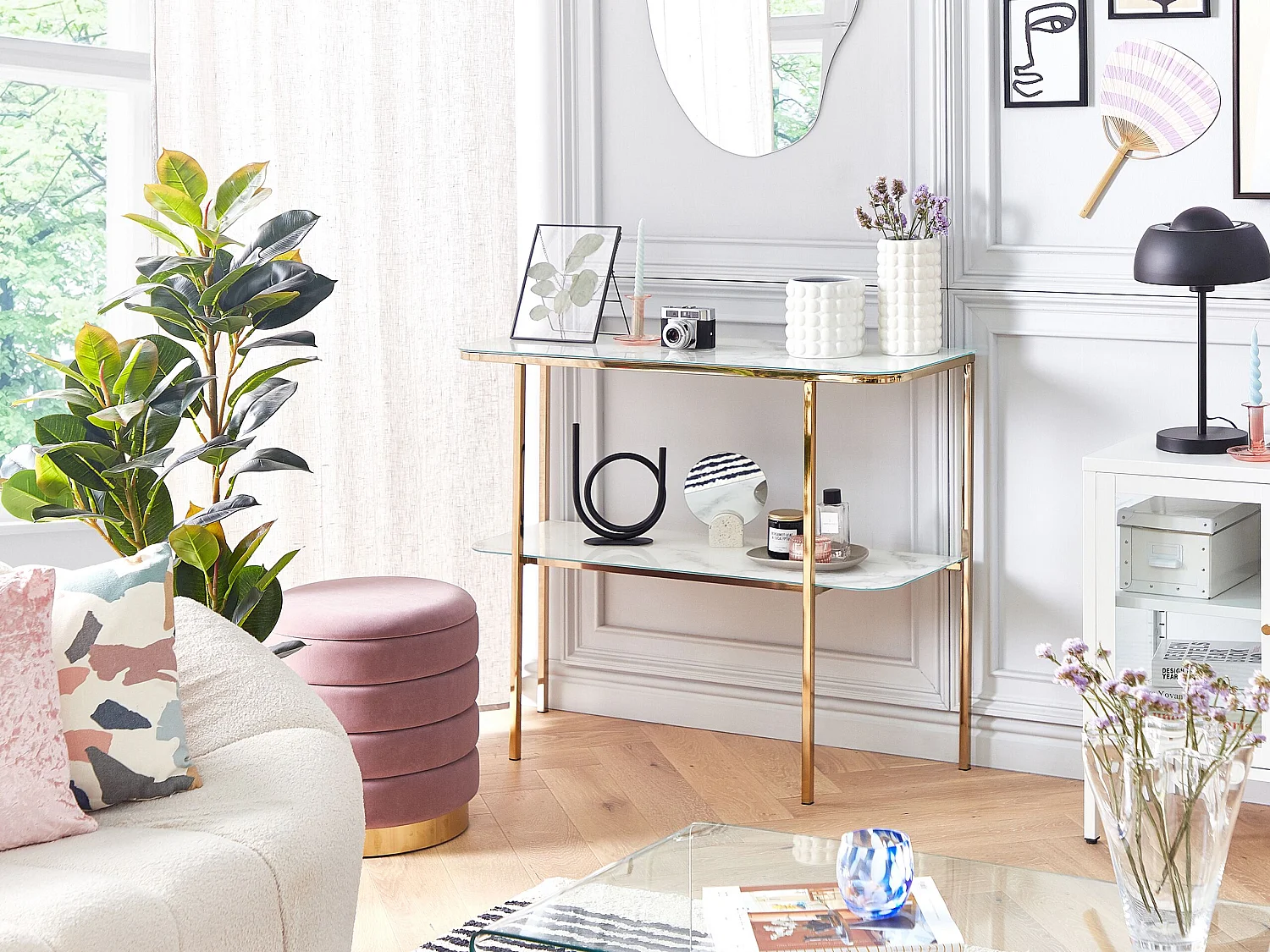 Console CALVERT Verre de sécurité Marbre/doré