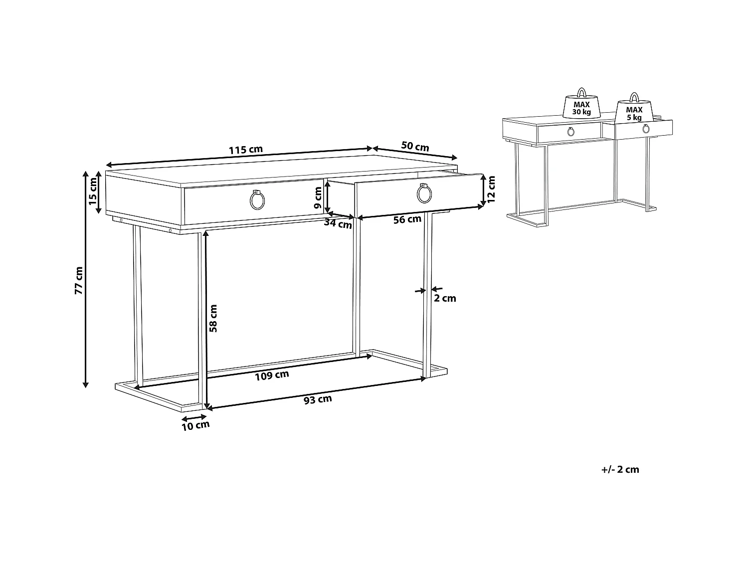 Moderner, rechteckiger Konsolentisch weiß/ gold mit Metallgestell Westport