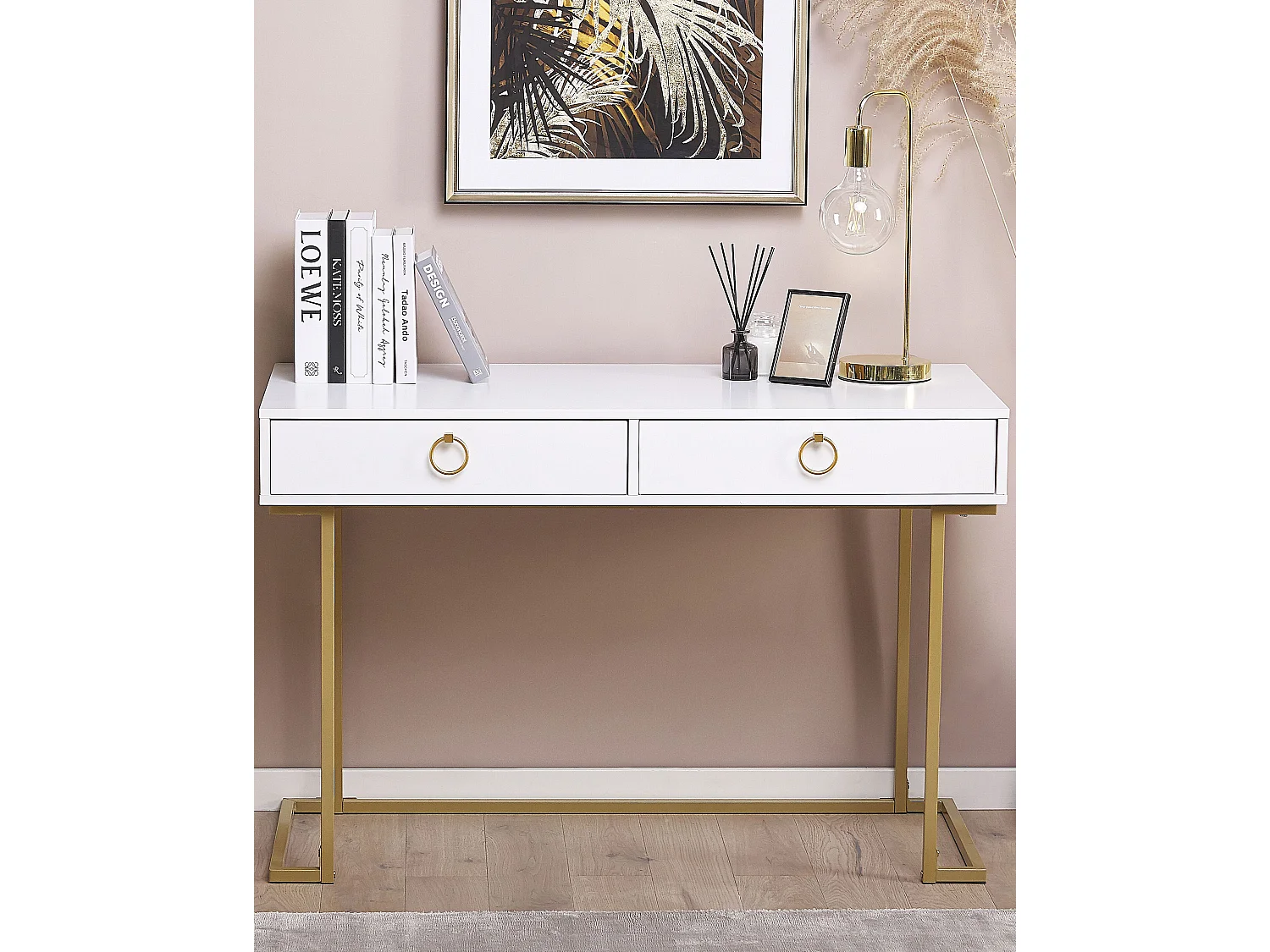 Console Table de bureau WESTPORT Blanc/doré 115 cm 50 cm avec rangement