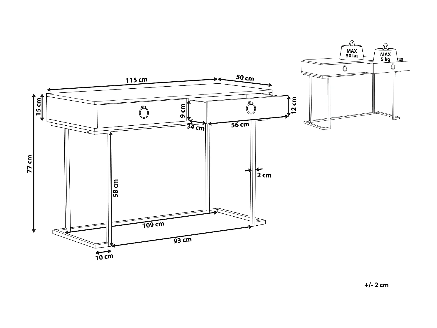 Consoletafel Bureau WESTPORT Wit/goud 115 cm 50 cm met opbergruimte