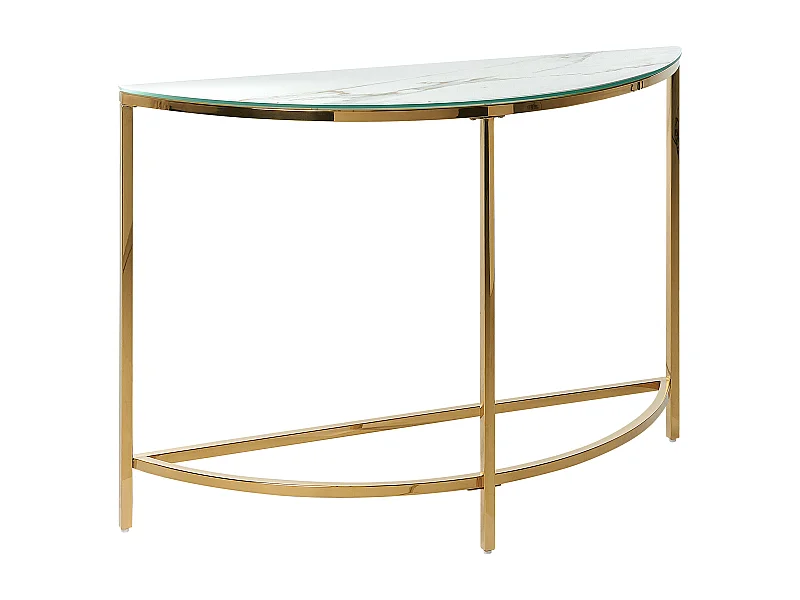 Halbmond Konsolentisch Glas Marmor Optik weiß Metallgestell gold Glamour Orita