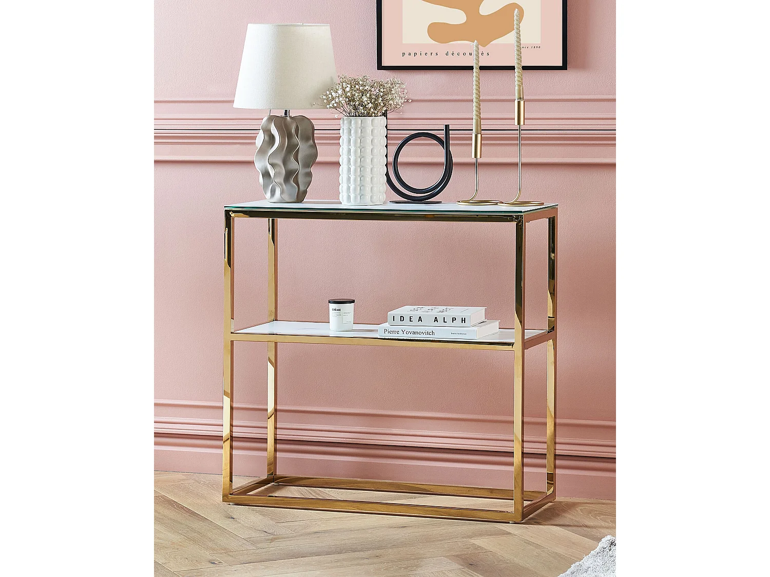 Tavolino consolle AZUSA Vetro temperato Marmo bianco