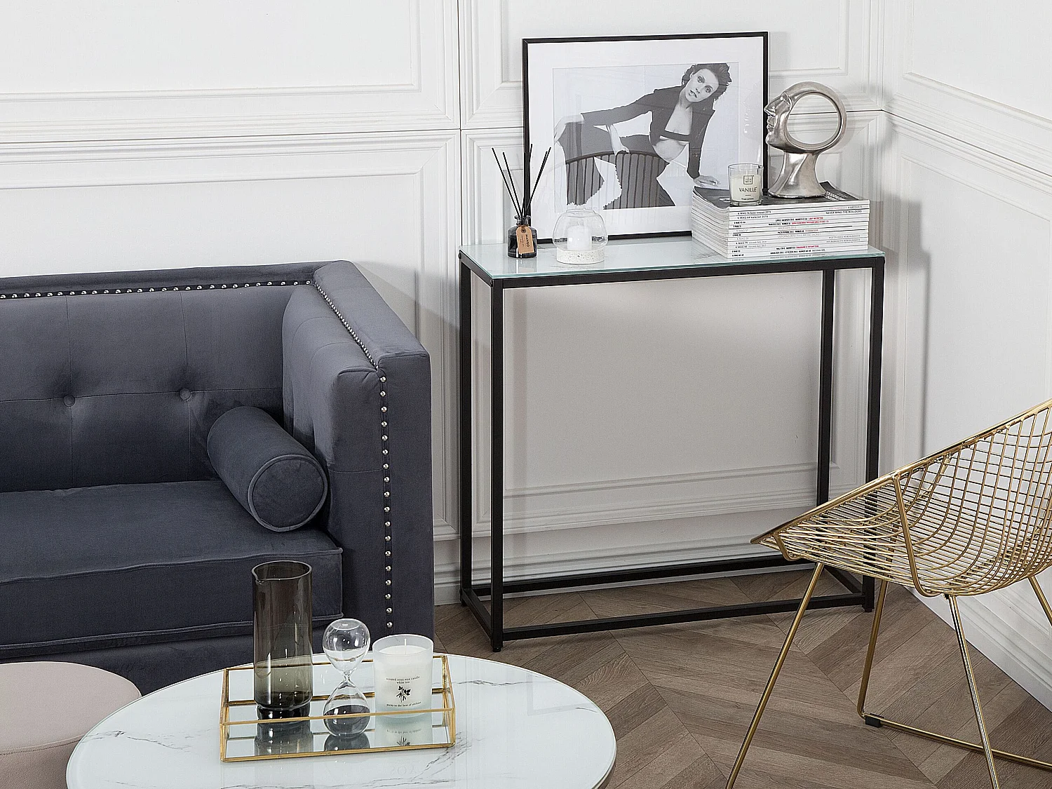 Consoletafel DELANO Veiligheidsglas Marmer/zwart