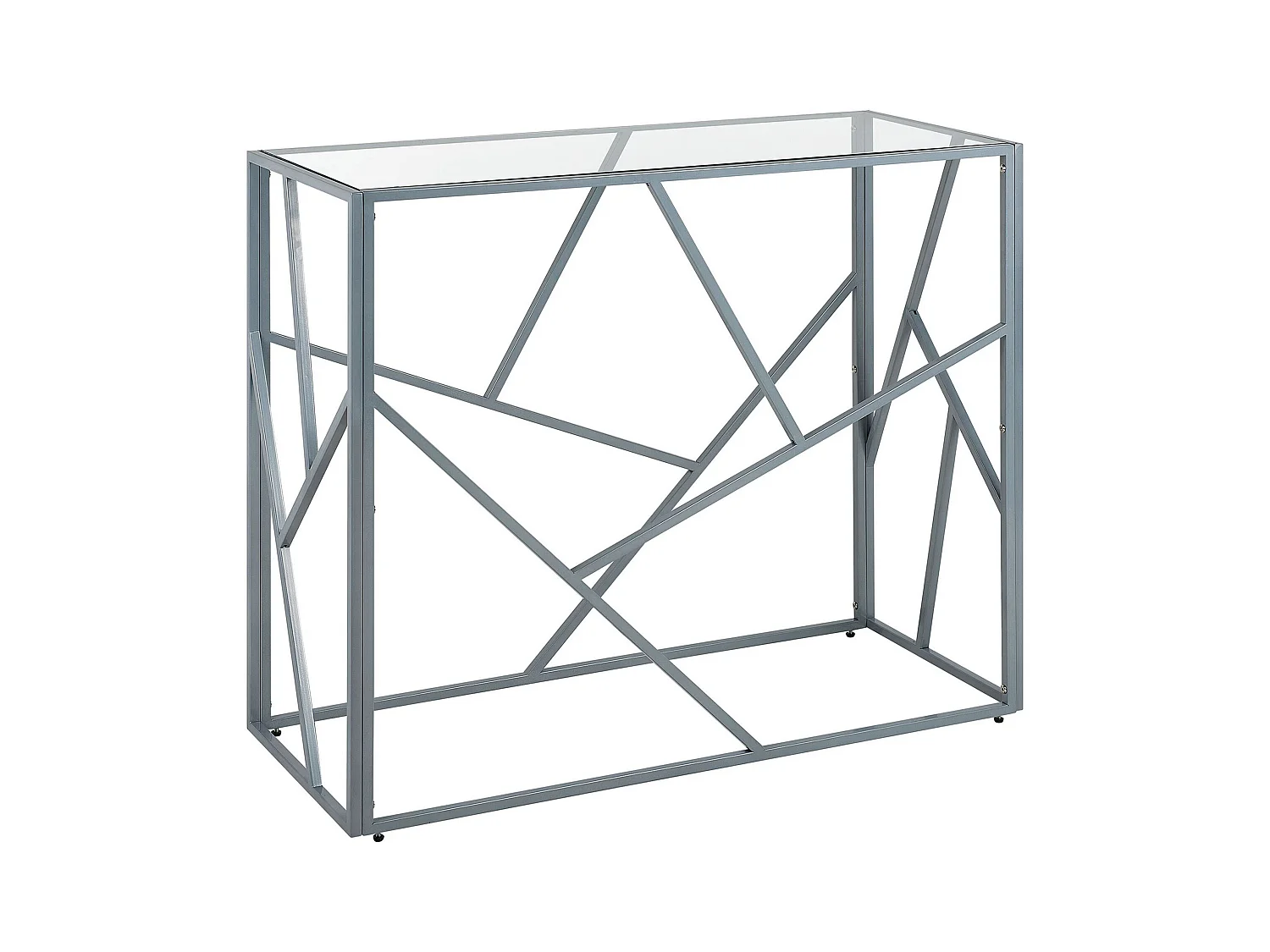 Konsolentisch Hartglas mit Metallgestell silber geometrischer rahmen Glamour Wohnzimmertisch Beistelltisch Orland