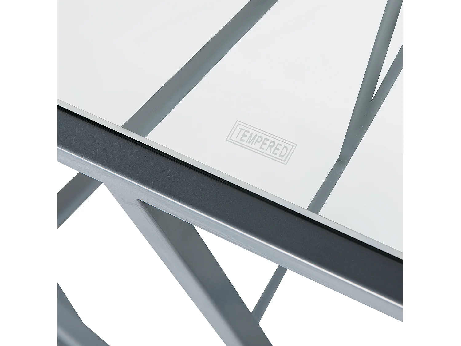 Konsolentisch Hartglas mit Metallgestell silber geometrischer rahmen Glamour Wohnzimmertisch Beistelltisch Orland