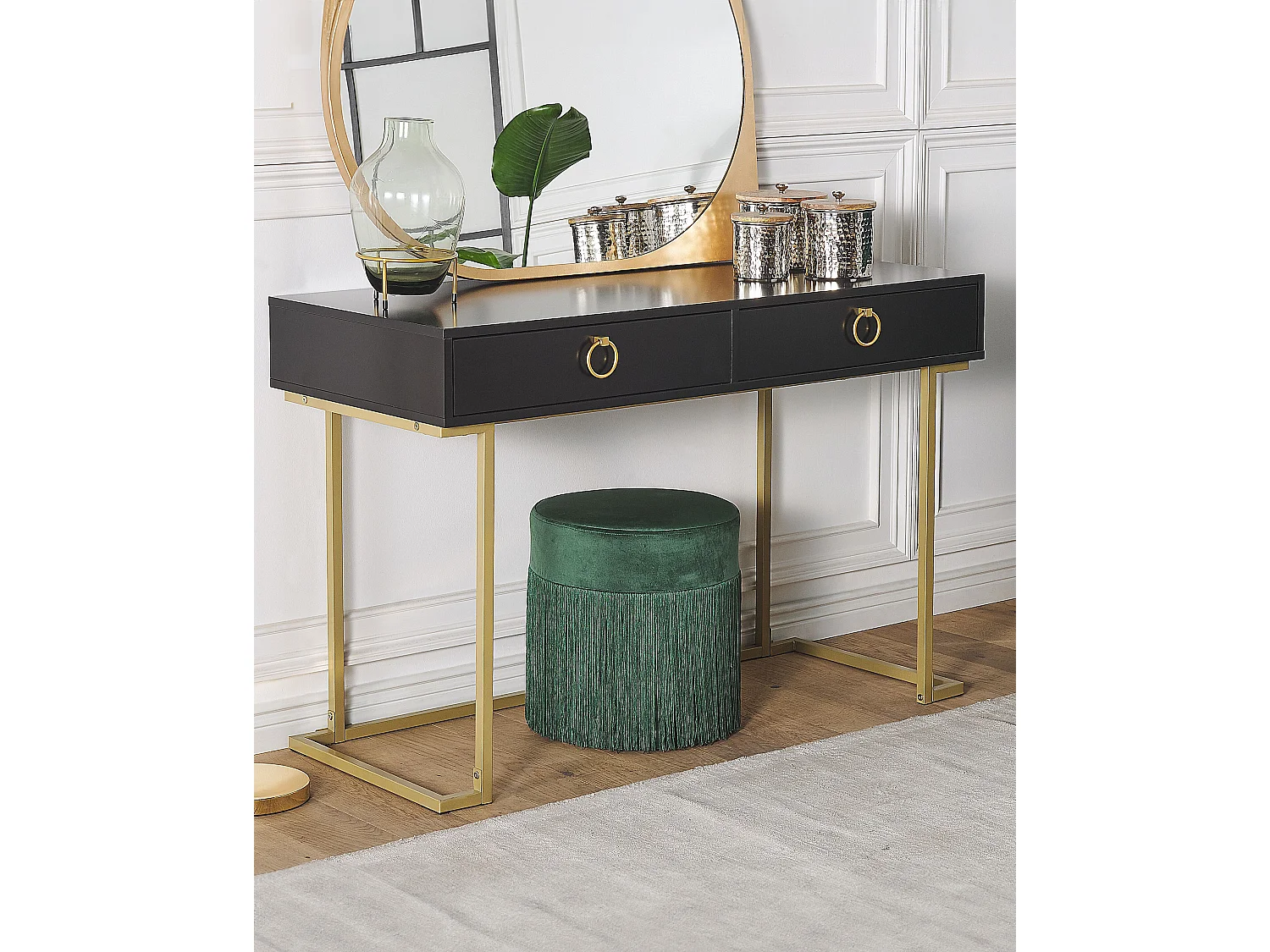 Konsolentisch Schreibtisch WESTPORT Schwarz / Gold 115 cm 50 cm mit Stauraum