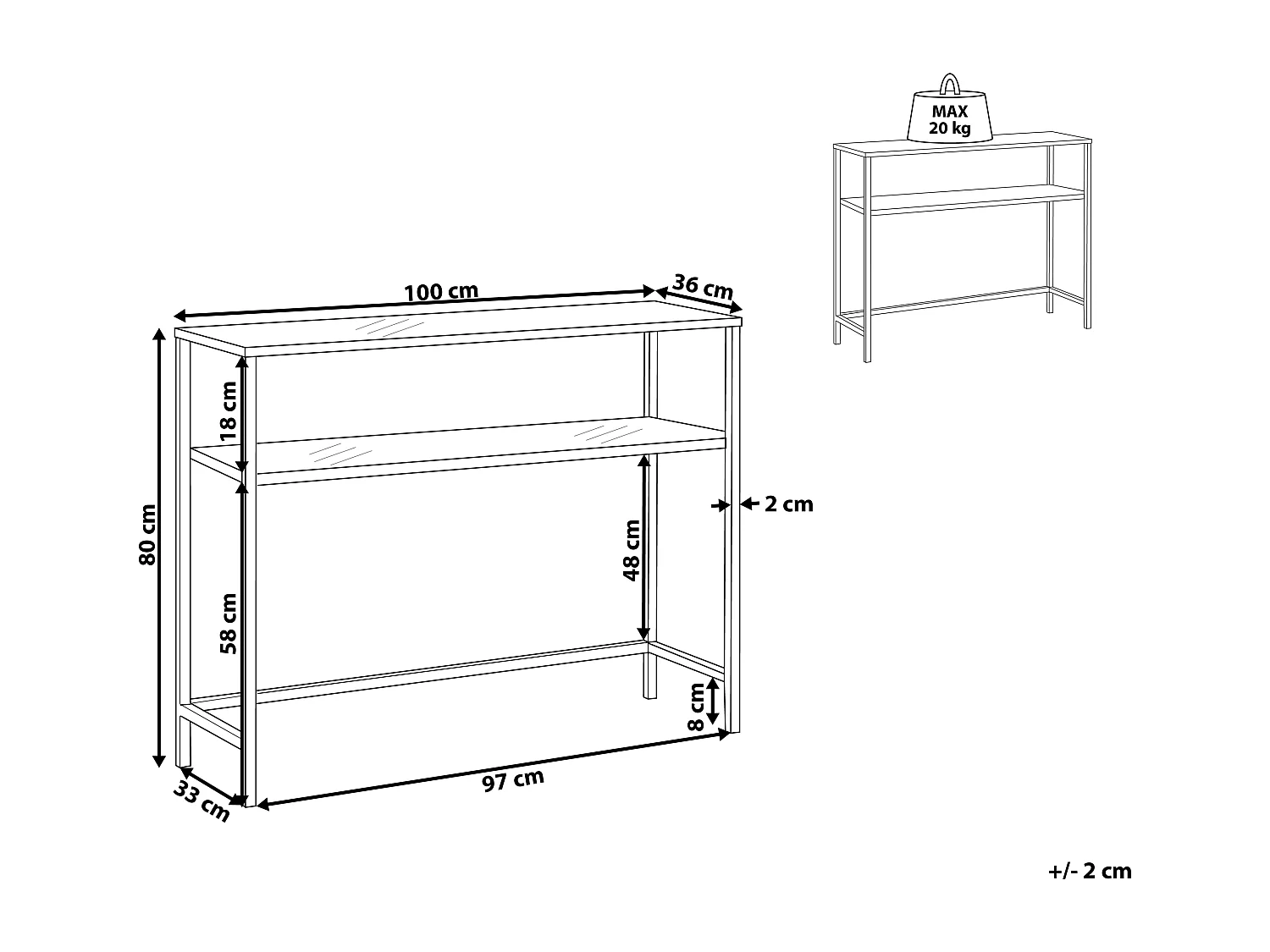 Rechteckiger Konsolentisch Gehärtetes Glas/Eisen 2 Fächer gold/transparent Aline