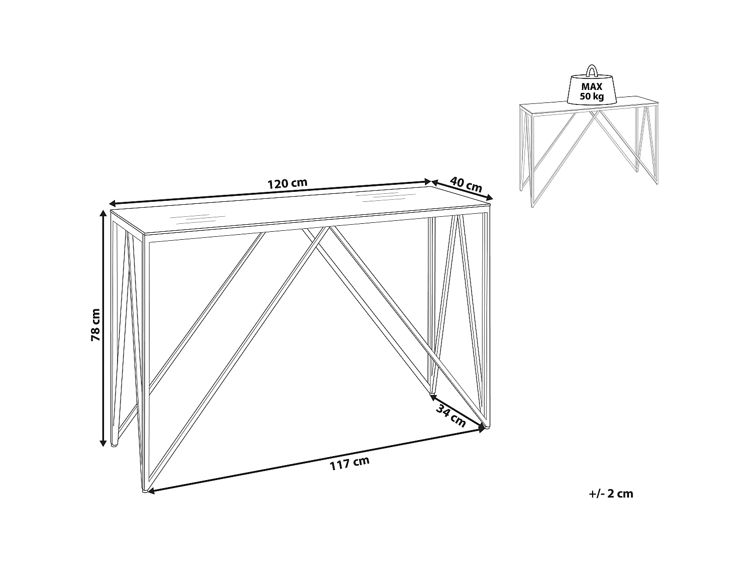 Consoletafel WESO Veiligheidsglas Goud