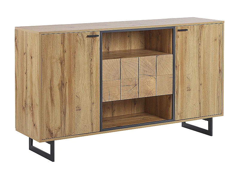 Sideboard heller Holzfarbton / schwarz Holzoptik 2 Schränke 2 Schubladen Boiso