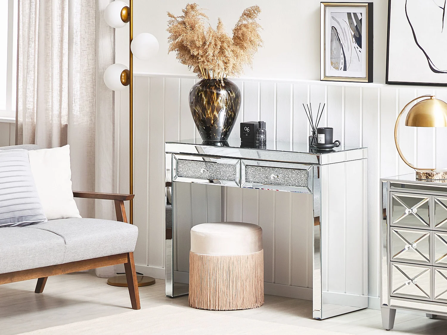 Tavolino consolle vetro argento 100 x 38 cm TILLY