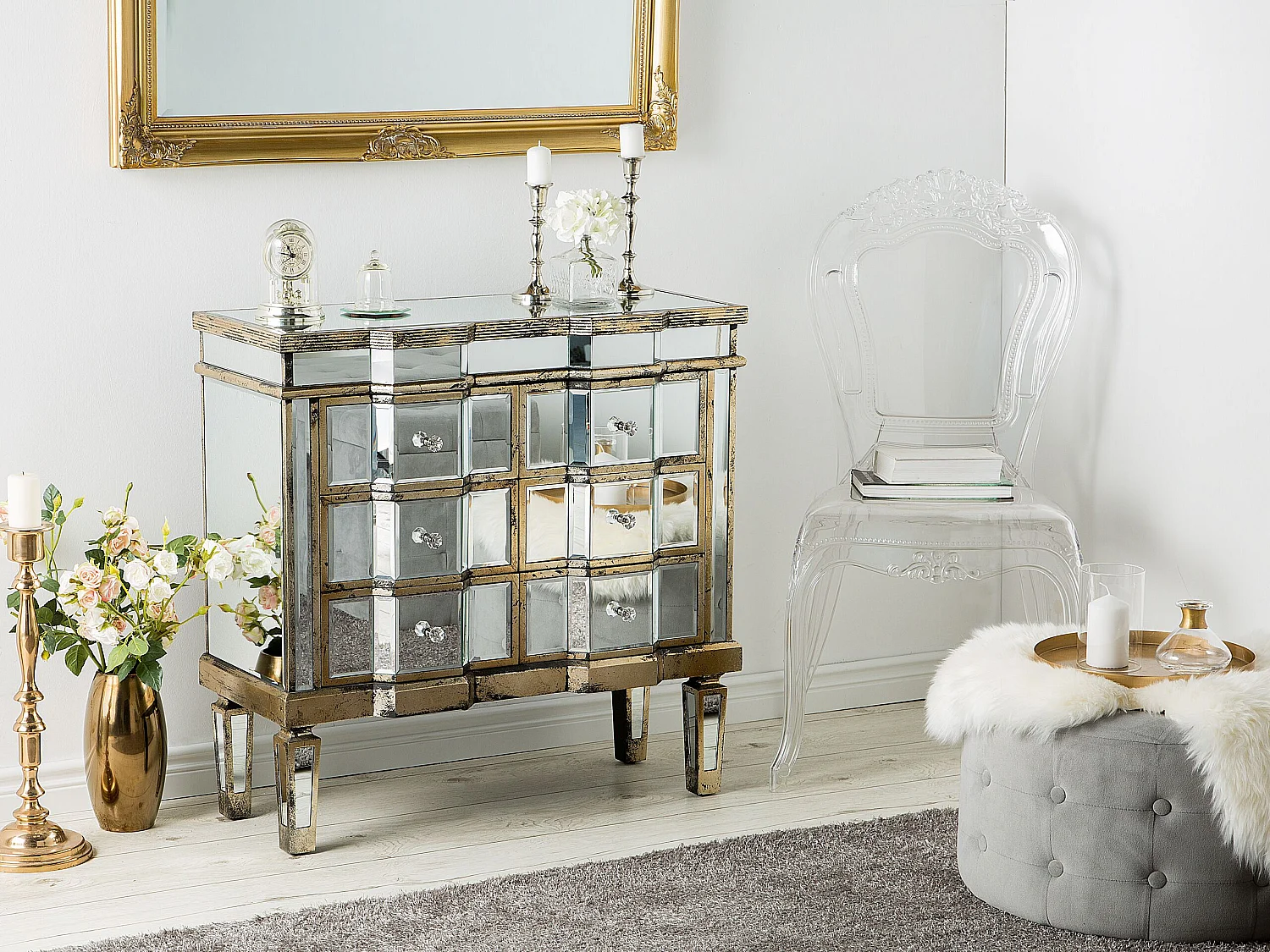 Commode à 6 tiroirs MOZELA Miroir argenté