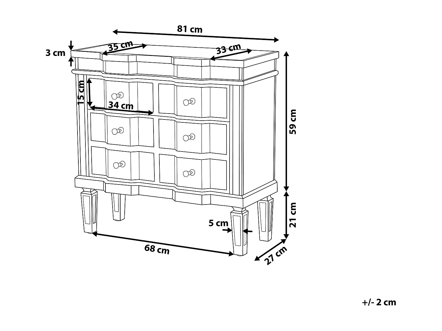 Cassettiera 6 cassetti MOZELA Argento specchiato